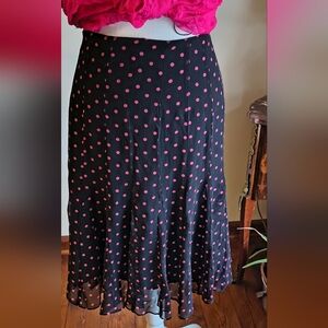 Robbie Bee Women's Skirt 100% Silk Black With Pink Dots Size 14 Vintage